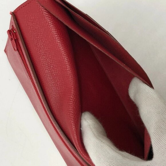 HERMES Bearn Souffle Two fold Long Wallet Courchevel Red/GoldHardware - Picture 8 of 14